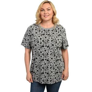 Disney Women's Plus Size Minnie Mouse T-Shirt Gray Tee Hearts All-Over Print